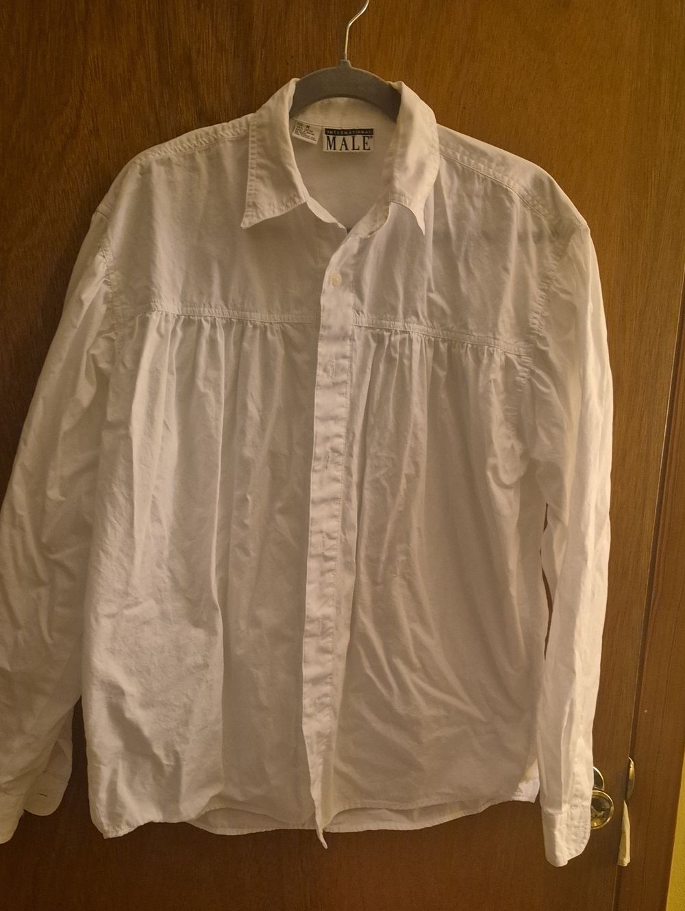 Vintage International Male White Drop Yoke Gathered Cotten Shirt Medium